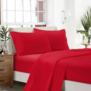 1000TC Ultra Soft Bed Sheet Set | Double Size | Red | Flat & Fitted
