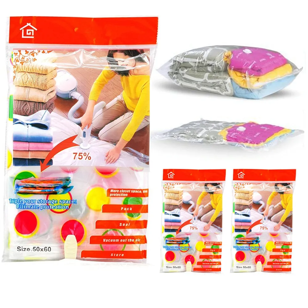 3 Pack Vacuum Space Saver Storage Bags Seal Clear Clothes Pillows Blanket Travel