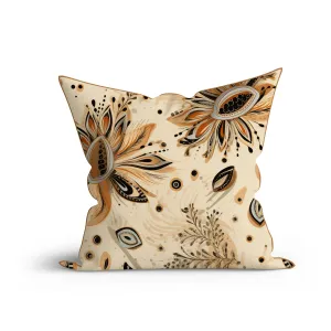 Bohemian Nude Blossom Elegance Printed Cotton Cushion with Piping