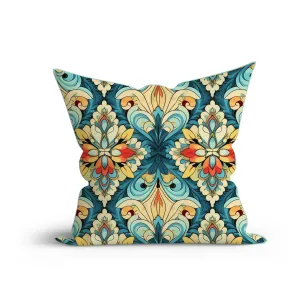 Bohemian Oriental Blue Floral Cotton Cushion with Piping