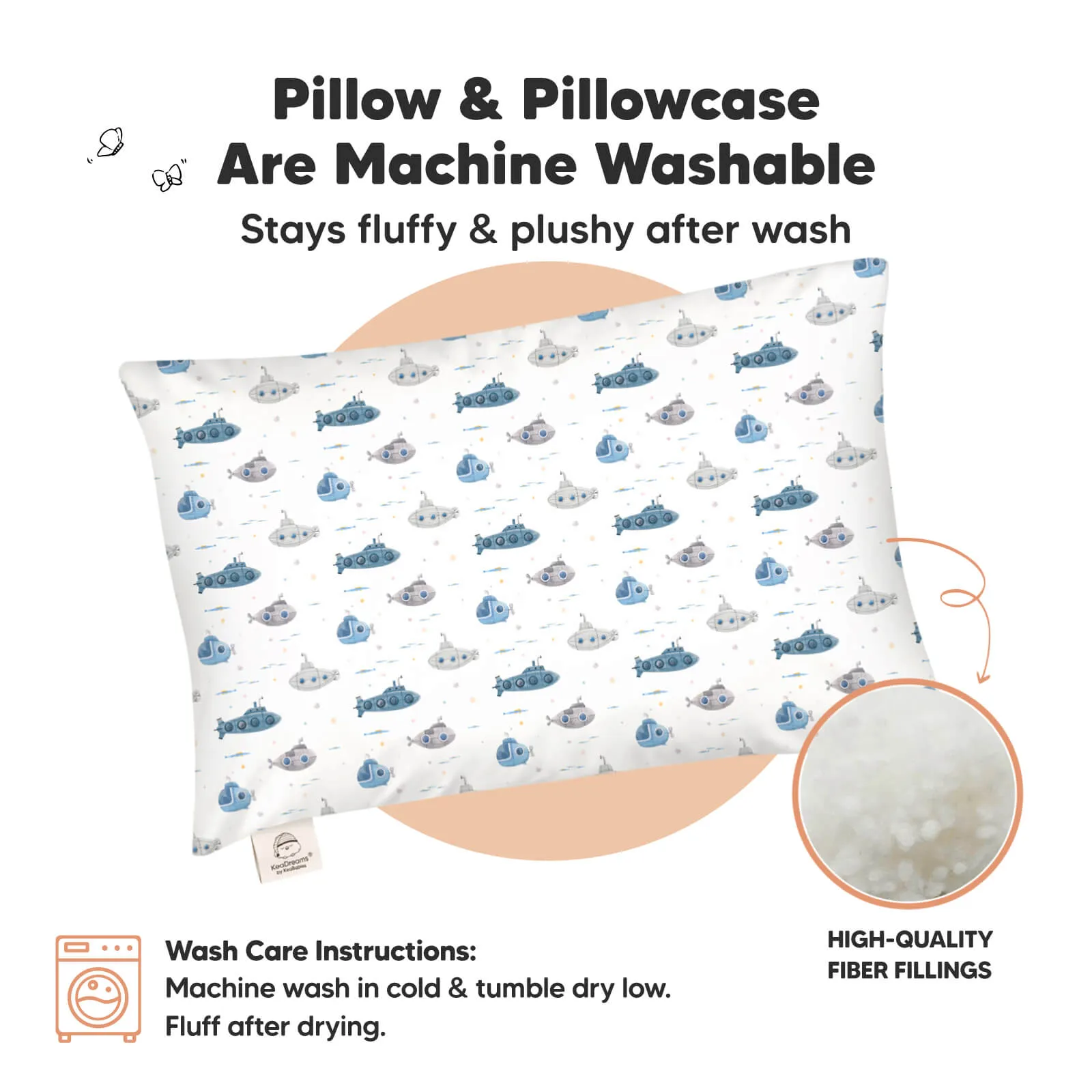 Jumbo Toddler Pillow with Pillowcase (Submarines)