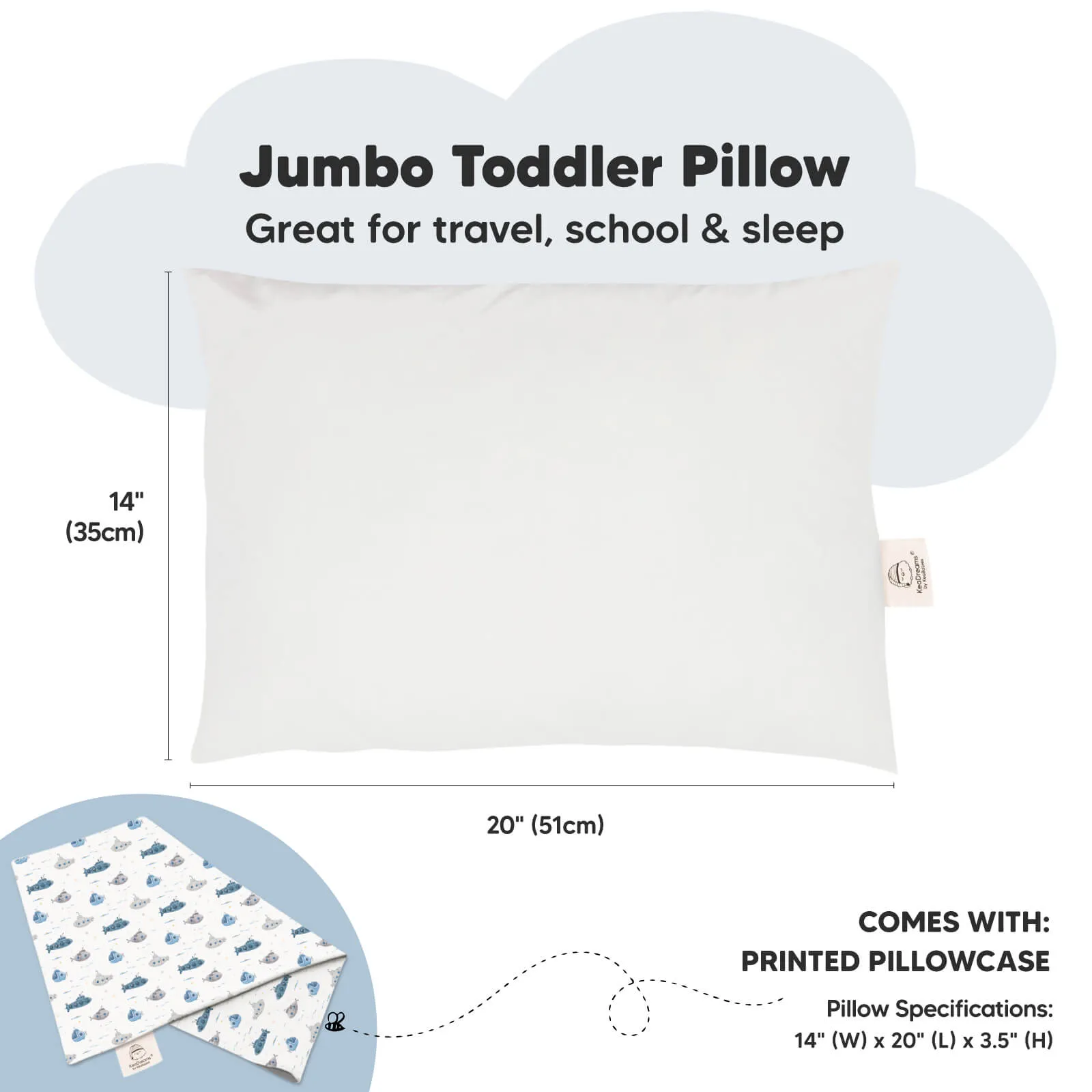 Jumbo Toddler Pillow with Pillowcase (Submarines)