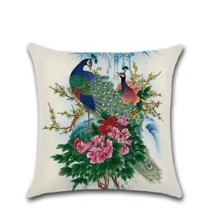 Peacock Printed Throw Pillow Case Cushion Cover