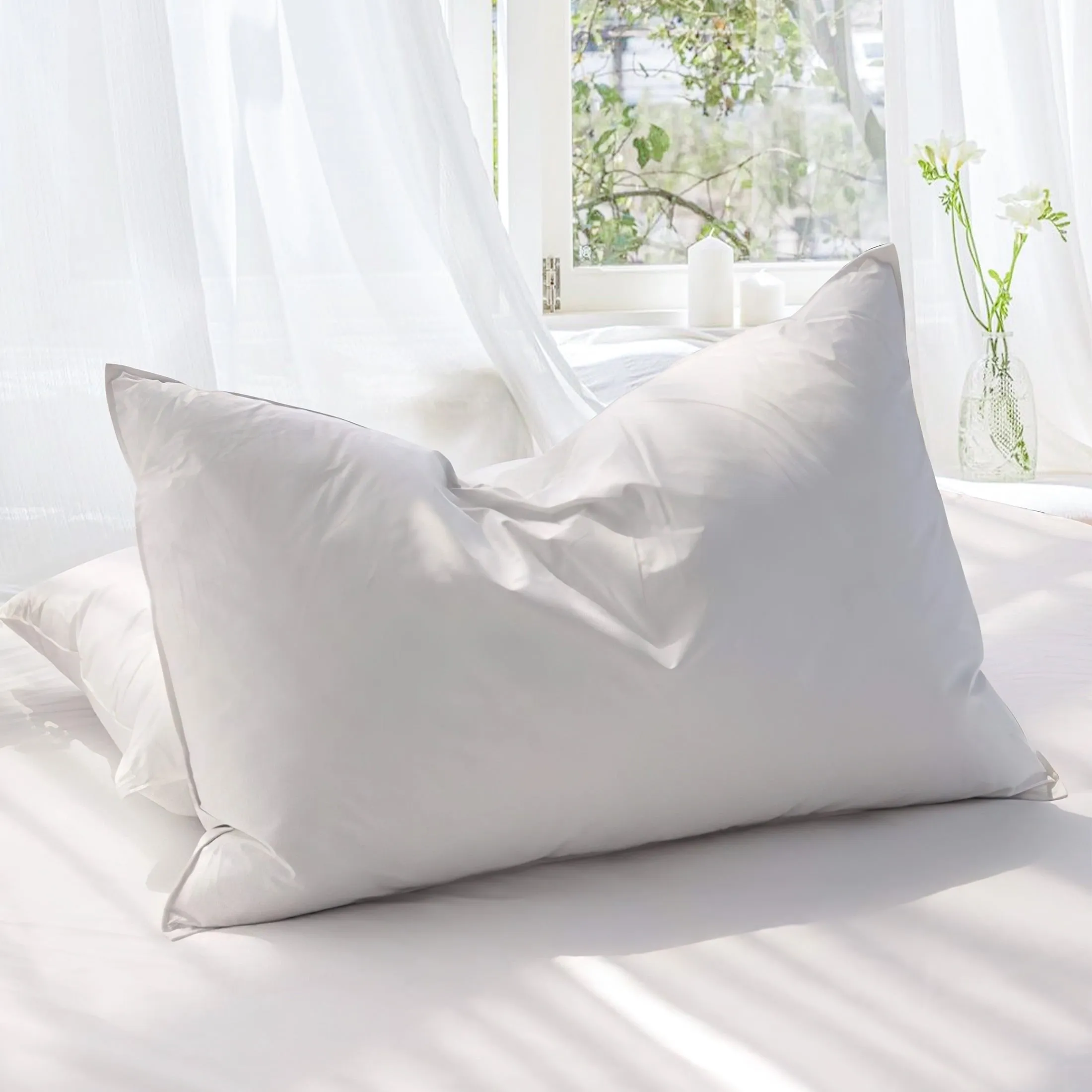 Teler Goose Feather Down Pillows for SleepingHotel Collection Queen Size Soft Bed Pillow1 Pack Queen (20" x 28")