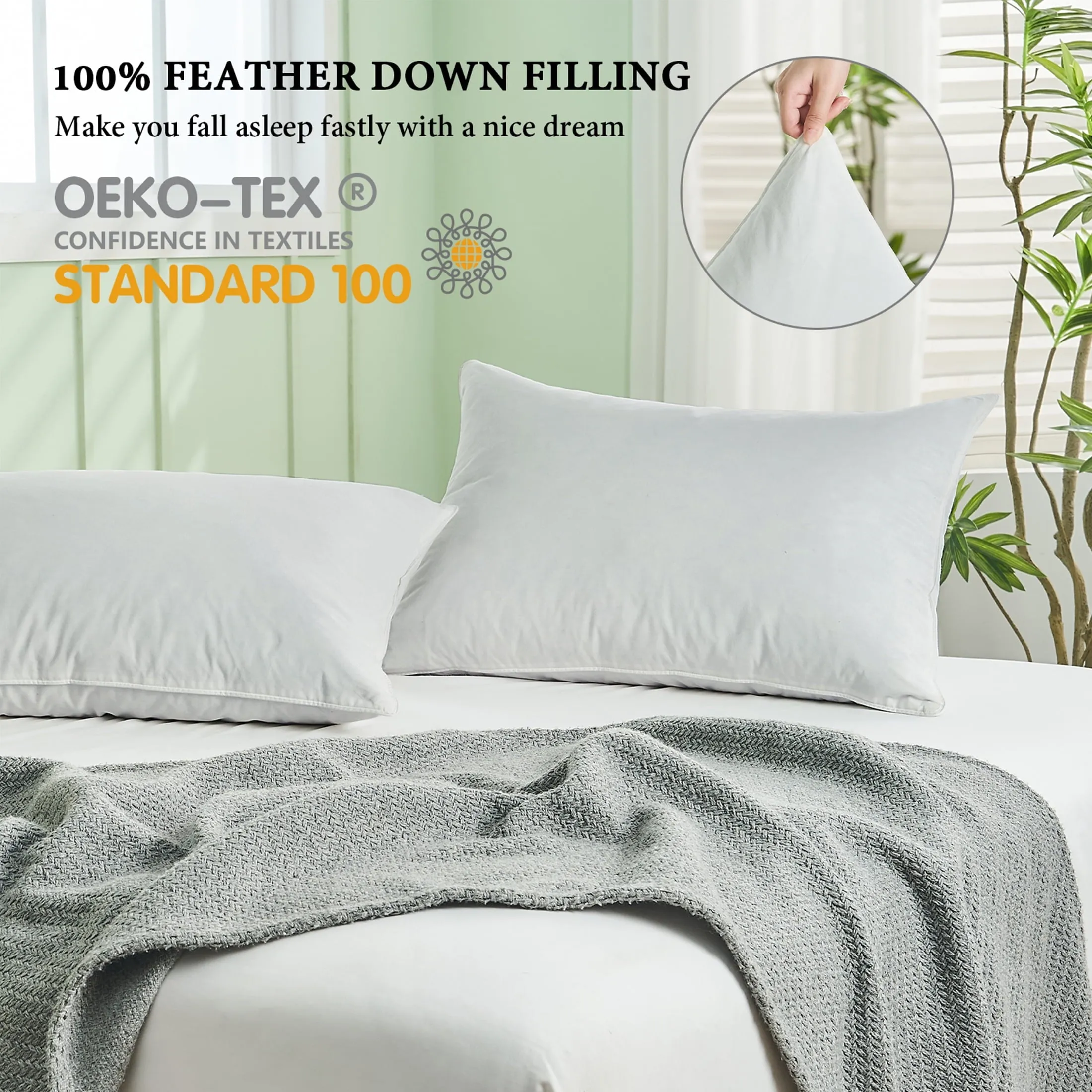 Teler Goose Feather Down Pillows for SleepingHotel Collection Queen Size Soft Bed Pillow1 Pack Queen (20" x 28")
